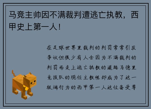 马竞主帅因不满裁判遭逃亡执教，西甲史上第一人！